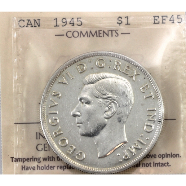 Silver $1 1945 5/5 ICCS EF45