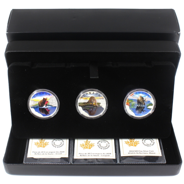 2024 $20 Wildlife Reflections 1oz .9999 Fine Silver 3-coin Set w/ Selective Colour (Tax Exempt)