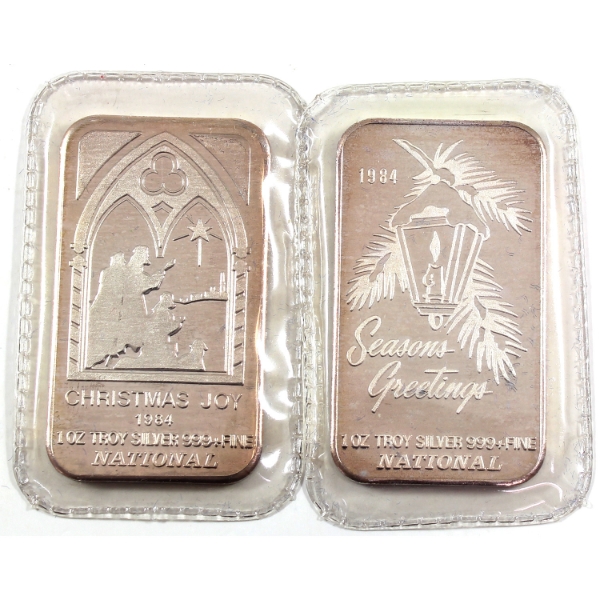 1oz National 1984 Christmas .999+ Fine Silver Bars (Tax Exempt)