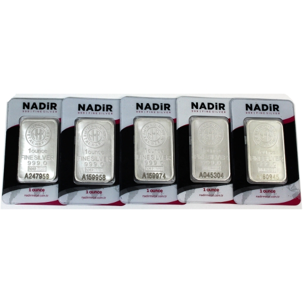 5x 1oz Nadir Metal Refinery .999 Fine Silver Bars. 5pcs (Tax Exempt)