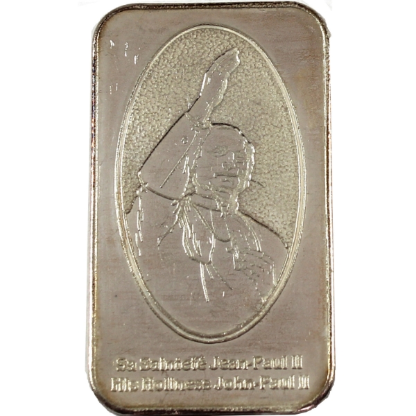 1oz National Refiners 1984 Canada Papal Visit, John Paul II .999+ Silver Bar (Tax Exempt)