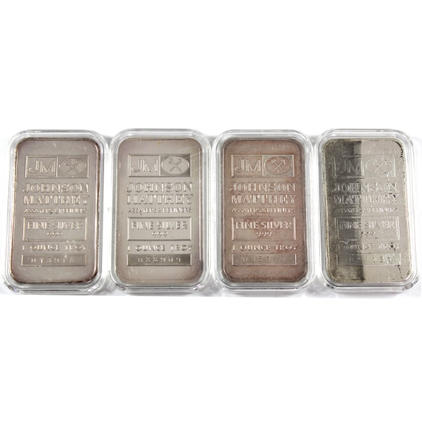 4x 1oz JM Johnson Matthey c. 1982 Vintage .999 Fine Silver Bar w/ TD Bank Back. 4pcs. (Tax Exempt)