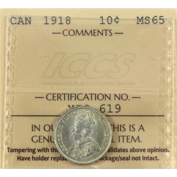 10-cent 1918 ICCS MS65
