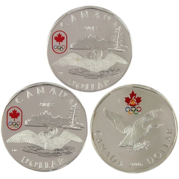 2006 Sterling Silver & 2x 2012 Fine Silver Lucky Loonie 7g Coins. 3pcs