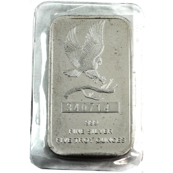 5oz SilverTowne Eagle Design .999 Fine Silver Bar (Tax Exempt)
