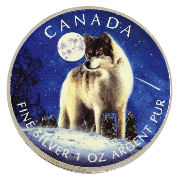 1oz 2011 $5 Wolf .9999 Fine Silver Coin w/ Selective Colour (Tax Exempt)
