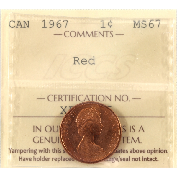 1-cent 1967 ICCS MS67 Red