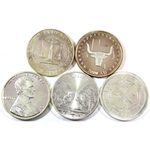 5x 1oz USA .999 Fine Silver Rounds. 5pcs. (Tax Exempt)