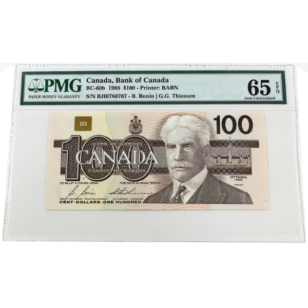 BC-60b 1988 $100 PMG GEM UNC65 EPQ Bonin-Thiessen SN: BJI6780767