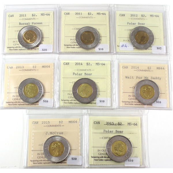 $2 2011 Boreal Forest, 2011, 2012, 2013, 2014, 2014 Wait For Me Daddy, 2015 McCrae & 2015 ICCS MS64
