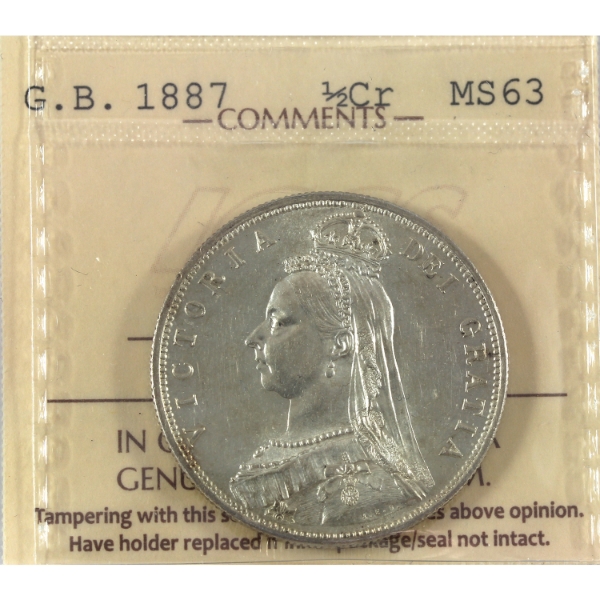 Great Britain Silver 1887 1/2 Crown ICCS MS63