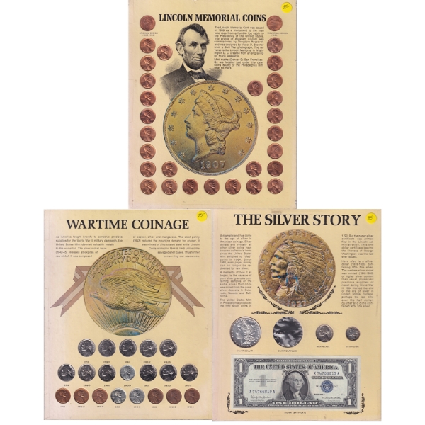 USA Coin & Banknote Set Display Boards. 3pcs.