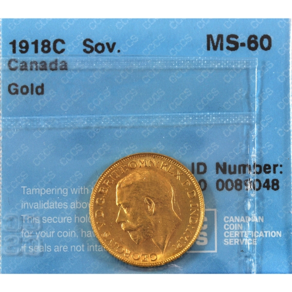1918 Gold Sovereign CCCS MS60