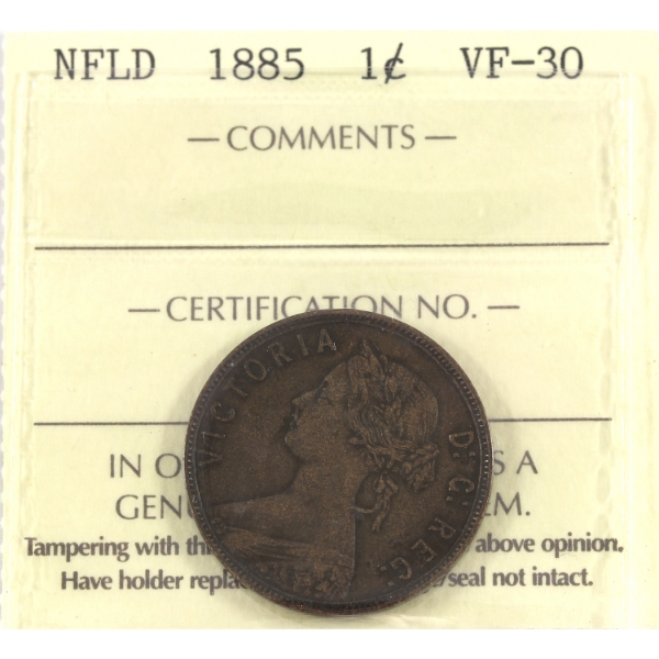 Newfoundland 1-cent 1885 ICCS VF30