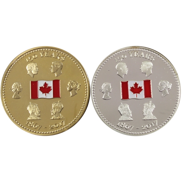 2017 British Monarchy & Canadian Prime Ministers Silver & Gold Plated Canada 150 Medallions. 2pcs.