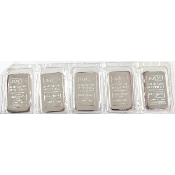 5x 1oz JM Johnson Matthey .999 Fine Silver Bars in Sealed Sheet. 5pcs. *Consecutive SNs!*
