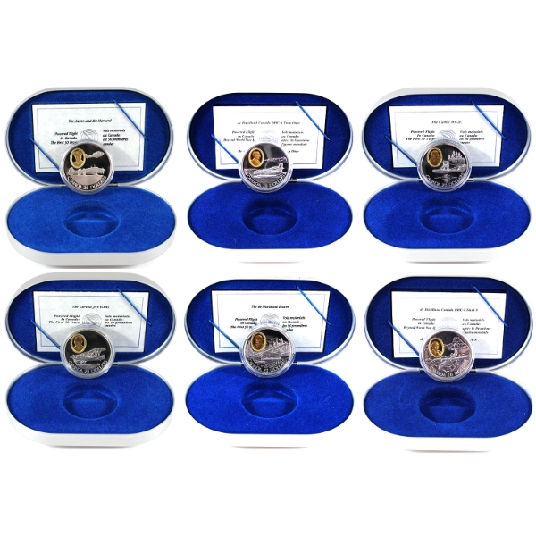 1990-1999 $20 Aviation Series Sterling Silver Coins. 6pcs