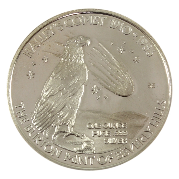1oz Burton Mint of Beverly Hills 1986 Halley's Comet .999 Fine Silver Round (Tax Exempt)