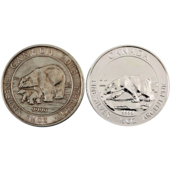 2x 1.5oz 2013 & 2015 $8 Polar Bear .9999 Fine Silver Rounds. 2pcs. (Tax Exempt)