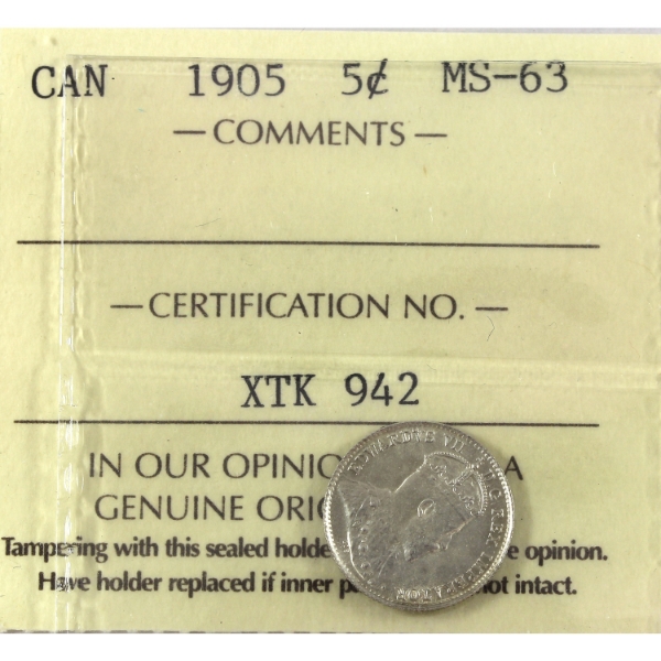 5-cent 1905 ND 5/1 ICCS MS63