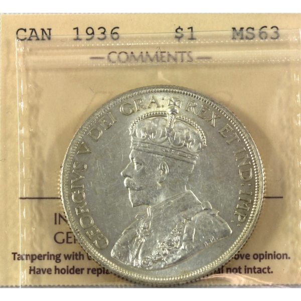 Silver $1 1936 ICCS MS63