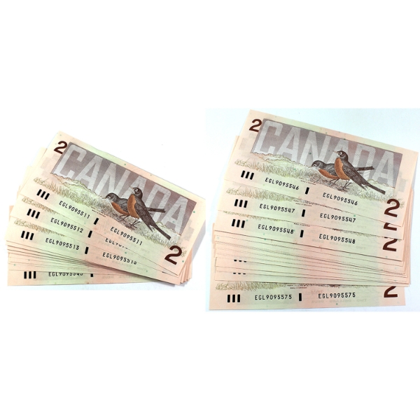 BC-55b-i 1986 $2 Consecutive Thiessen-Crow SN:EGL9095511-ENGL995575. 65pcs.