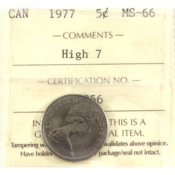 5-cent 1977 High 7 ICCS MS66