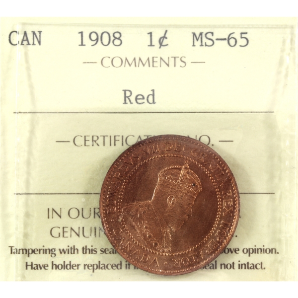 1-cent 1908 ICCS MS65 Red