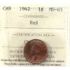 Image 1 : 1-cent 1942 ICCS MS65 Red