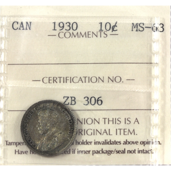 10-cent 1930 ICCS MS63