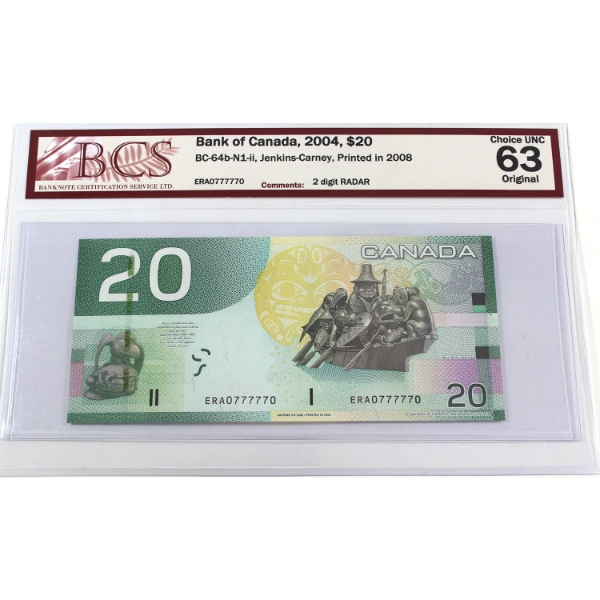 RADAR BC-64b-N1-ii 2004 $20 2 Digit RADAR BCS CUNC63 Original Jenkins-Carney SN: ERA0777770