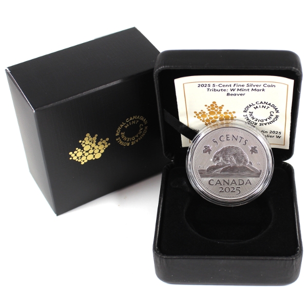 2025 5-cents Tribute: W Mint Mark - Beaver 1oz .9999 Fine Silver Coin (No Tax)