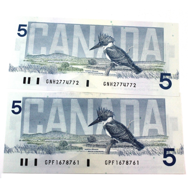 RADAR BC-56b Thiessen-Crow & BC-56c Bonin-Thiessen 1986 $5 3 or 4 Digit RADARS UNC or Better. 2pcs. 
