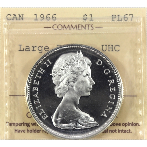 Silver $1 1966 LgBds ICCS PL67 Ultra Heavy Cameo