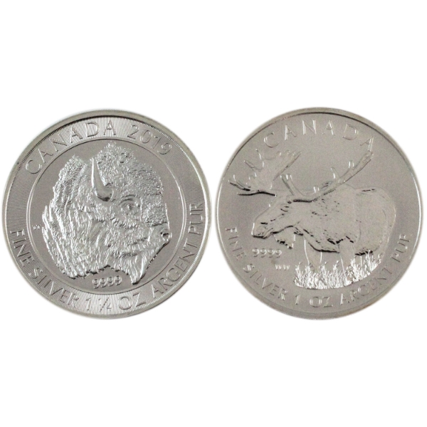 2.25oz Lot Total! 2012 1oz Moose & 2019 $8 1.25oz Bison .9999 Fine Silver Rounds. 2pcs.
