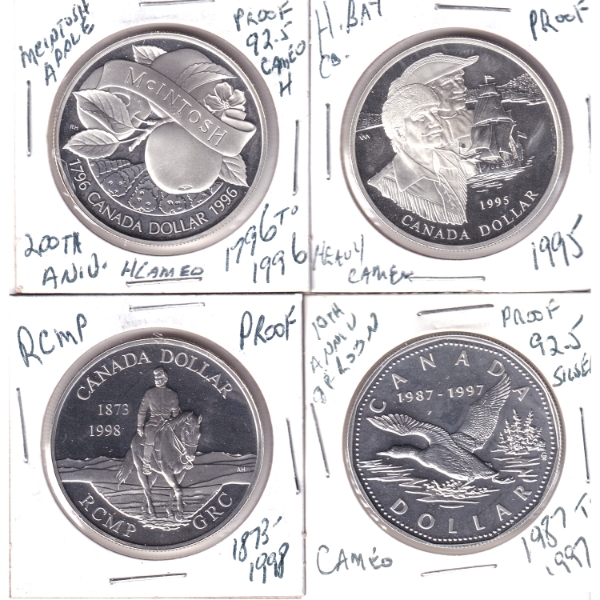 Silver $1 1995, 1996, 1997 & 1998 Proof. 4pcs