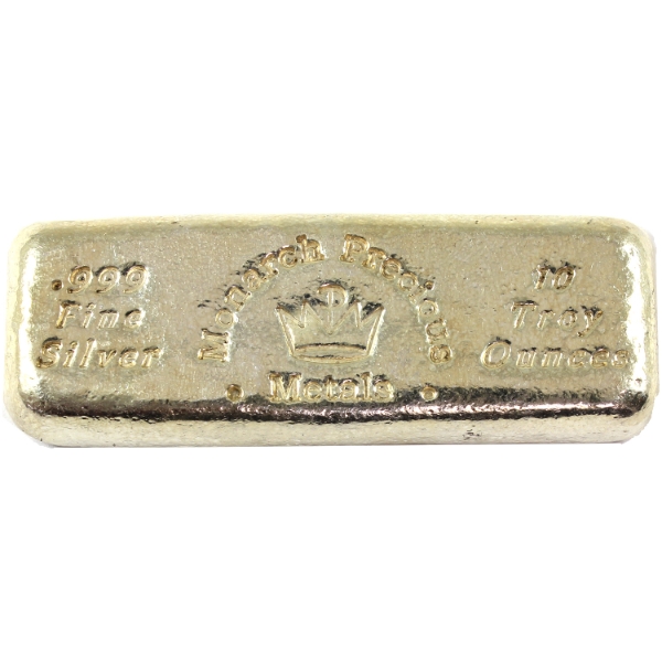 10oz Monarch Precious Metals .999 Fine Hand Poured Rectangular Silver Bar (Tax Exempt)