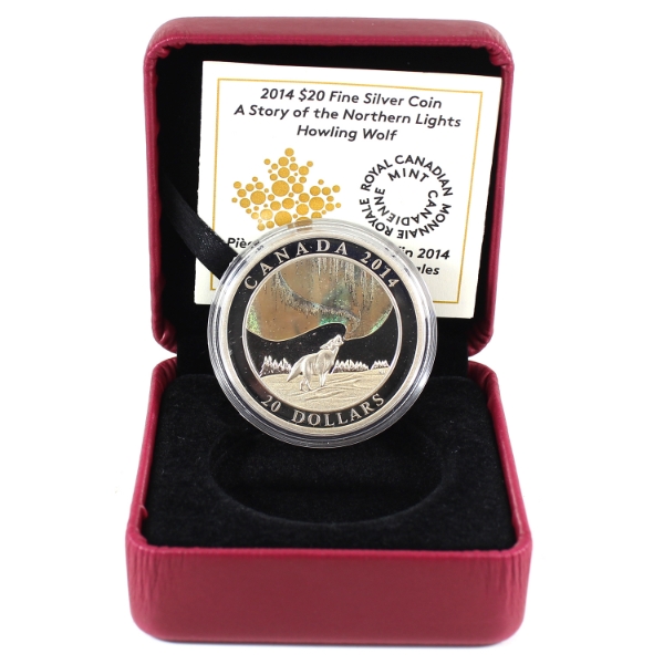 2014 $20 A Story of the Northern Lights Howling Wolf Fine Silver Coin (Tax Exempt)