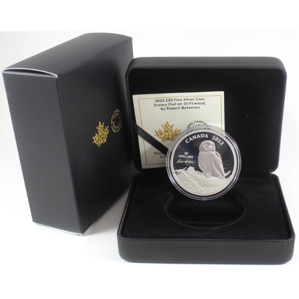 2022 $30 Snowy Owl on Driftwood by Robert Bateman 2oz .9999 Fine Silver (Tax Exempt)