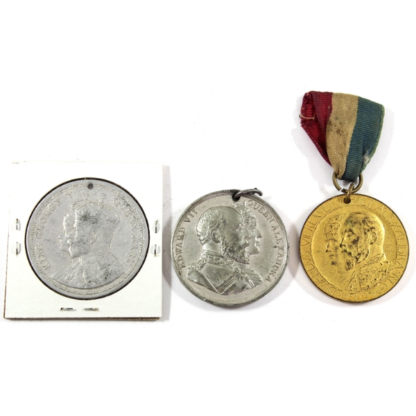 1902 & 1911 Royal Coronation Commemorative Medallions, Silver & Gold. 3pcs.