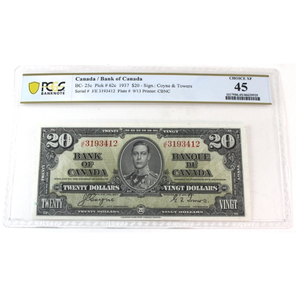 BC-25c 1937 $20 PCGS Choice EF45 Coyne-Towers SN: J/E3193412 