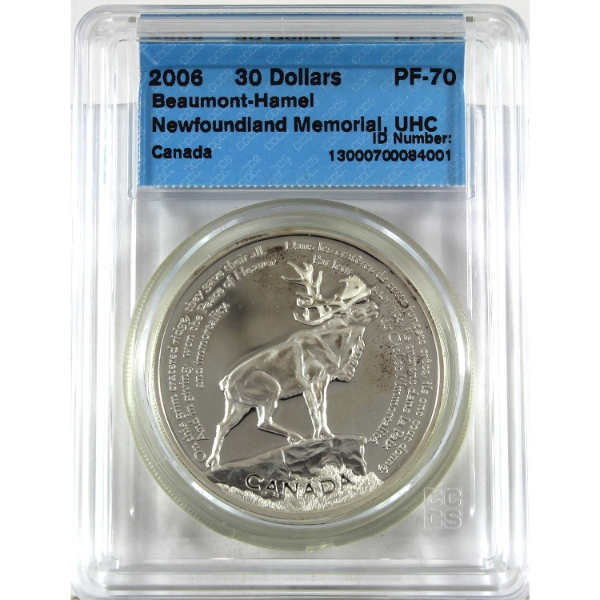2006 $30 Beaumont-Hamel Newfoundland Memorial 31.50g Sterling Silver Coin CCCS PF70