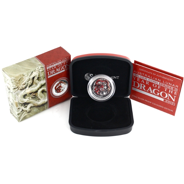 Australia 2012 $1 Red Year of the Dragon 1/2oz. Fine Silver (Tax Exempt)