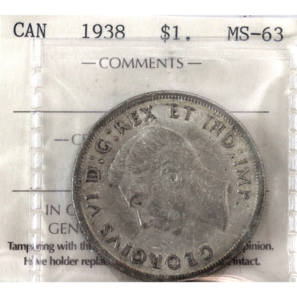 Silver $1 1938 ICCS MS63