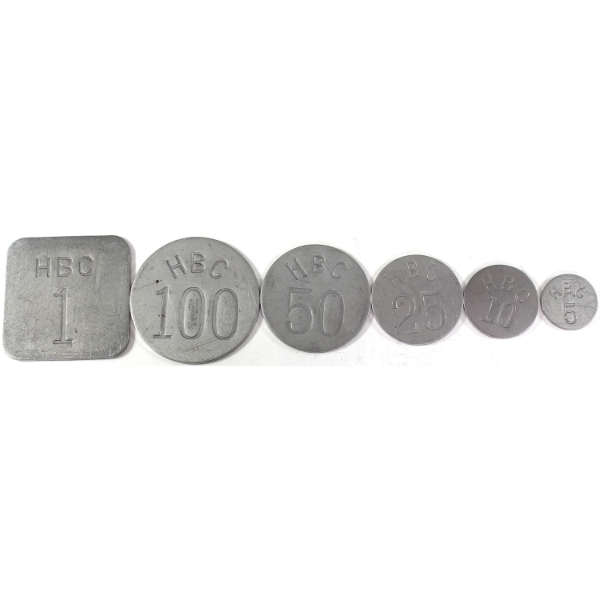 Hudson's Bay Company Eastern Arctic ND Set (c. 1946) Aluminum Trade Tokens. 6pcs.