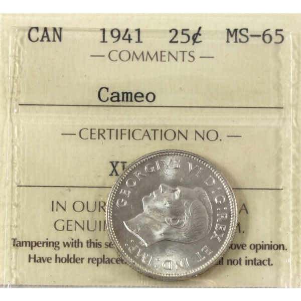 25-cent 1941 ICCS MS65 Cameo