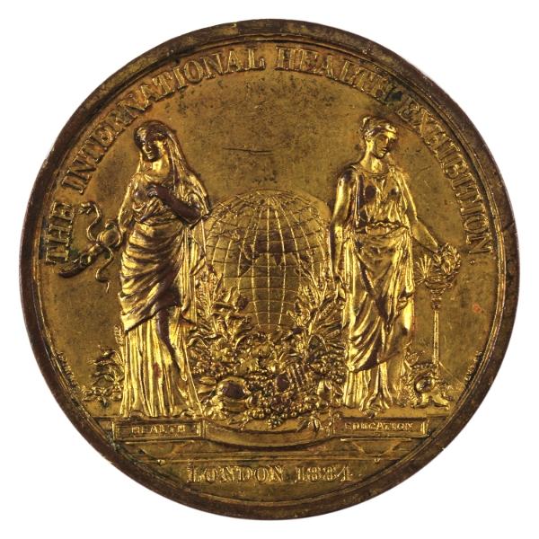 Great Britain 1884 London International Health Expo Medal 30g-Gold Plated Copper, 45mm