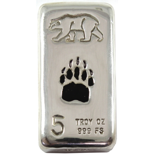 5oz RSSC Bear w/ Enamelled Black Bear Paw .999 Fine Silver Bar (Tax Exempt)