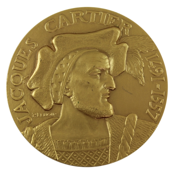 France 1934 400th Anniversary of Jacques Cartier Landing in Canada Medal 156g-Gold Plated Bronze
