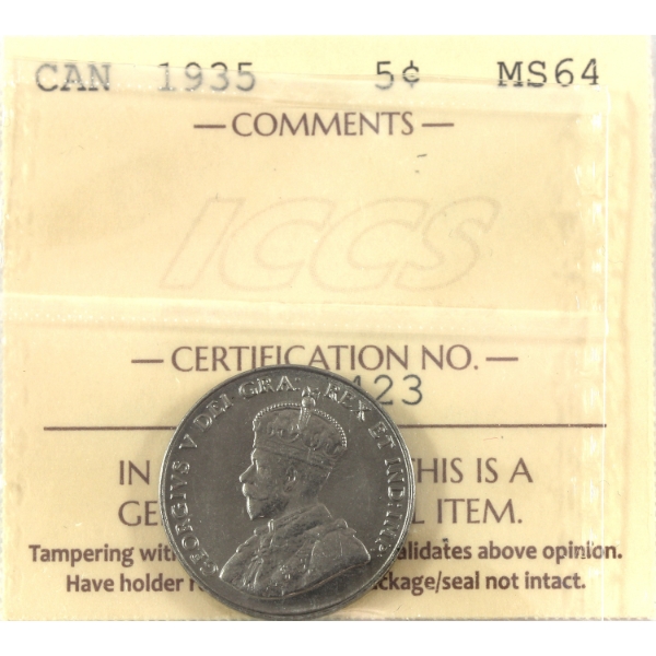 5-cent 1935 ICCS MS64